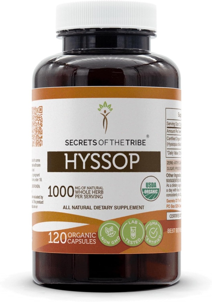 Secrets of the Tribe Hyssop USDA Organic Capsules | Certified Organic Vegetarische Kapseln, pflanzliche Nahrungsergänzung | Hyssopus officinalis Dried Herb (120 Count)