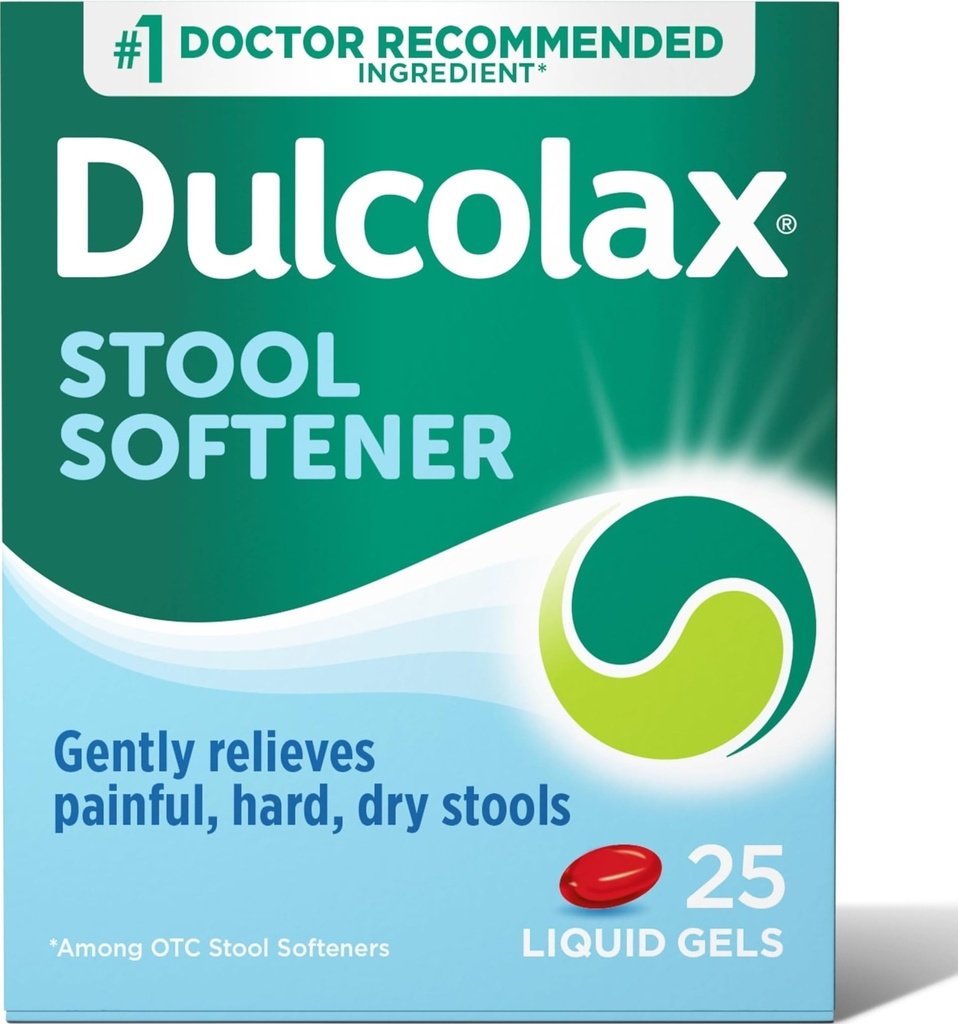 Dulcolax Stool Softener Laxative Liquid Gel Kapseln, Gentle Constipation Relief für harte, trockene Hocker, Docusate Sodium 100 mg, 25 Count