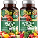 2-Pack N1N Premium Organic Green Superfood, Fruits & Veggies [28 leistungsfähige Inhaltsstoffe] Natürliche Ergänzung mit Alfalfa, Beet Root & Tart Kirsche für Energie, Immunität, Verdauung, 120 Ct