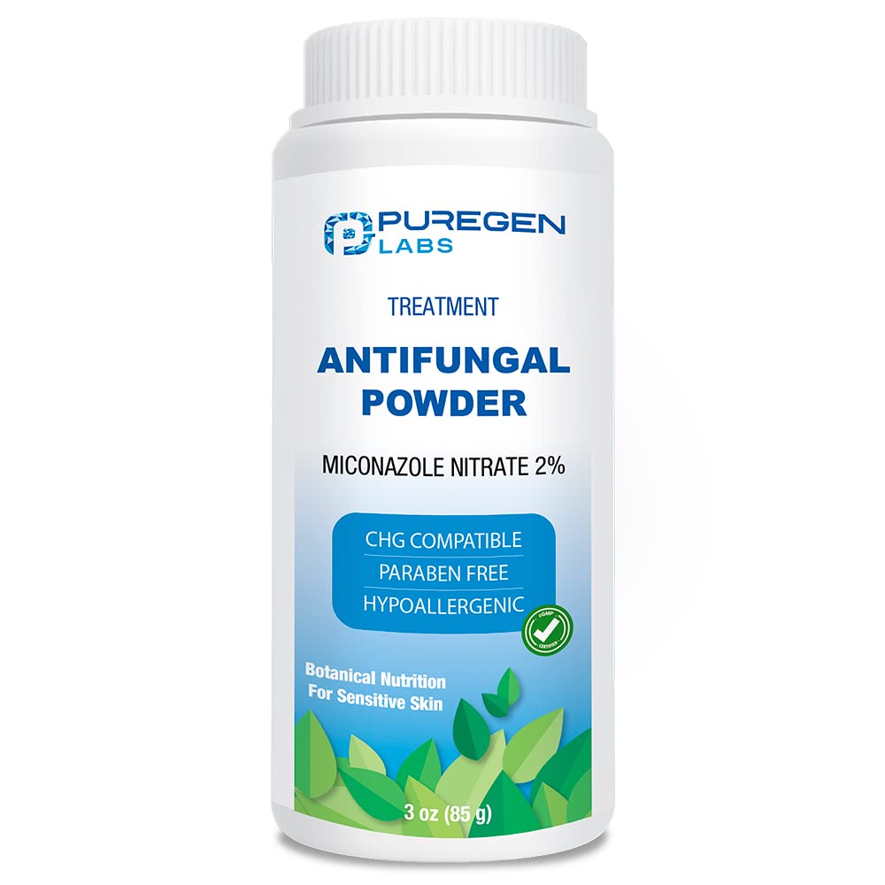 Puregen Labs Antifungal Pulver mit 2% Miconazol Nitrat für gewöhnliche Pilzinfektionen einschließlich Athleten Fuß, Jock Itch und Ringworm, Talc Free, 3 oz (85g)