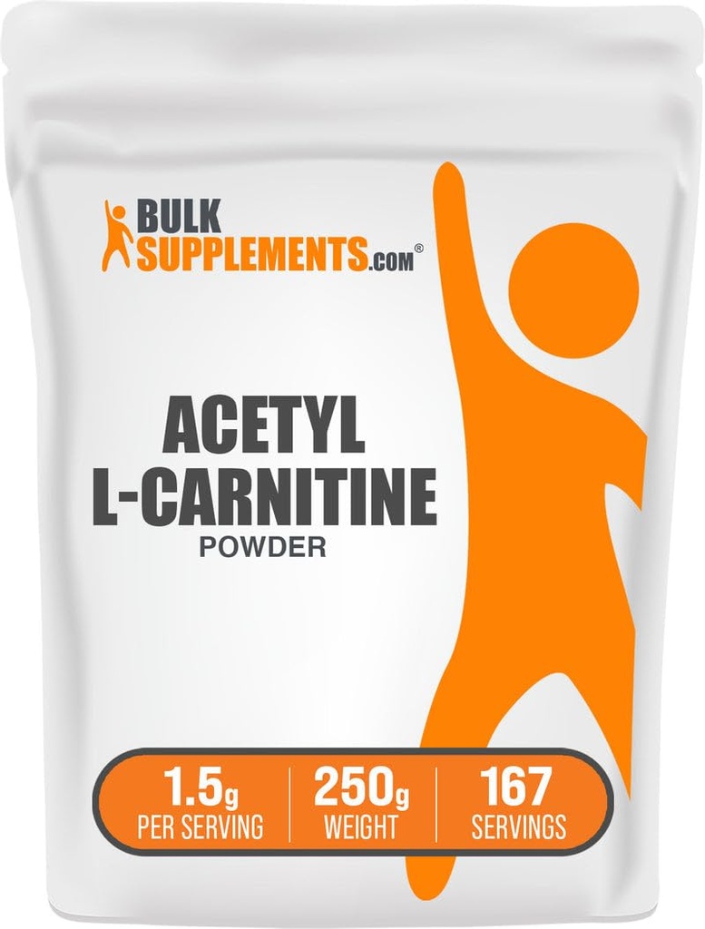 BulkSupplements.com Acetyl L-Carnitin Pulver - als ALCAR HCl, Carnitin-Ergänzung - Glutenfrei, 1,5g pro Servierung, 250g (8.8 oz) (Pack von 1)