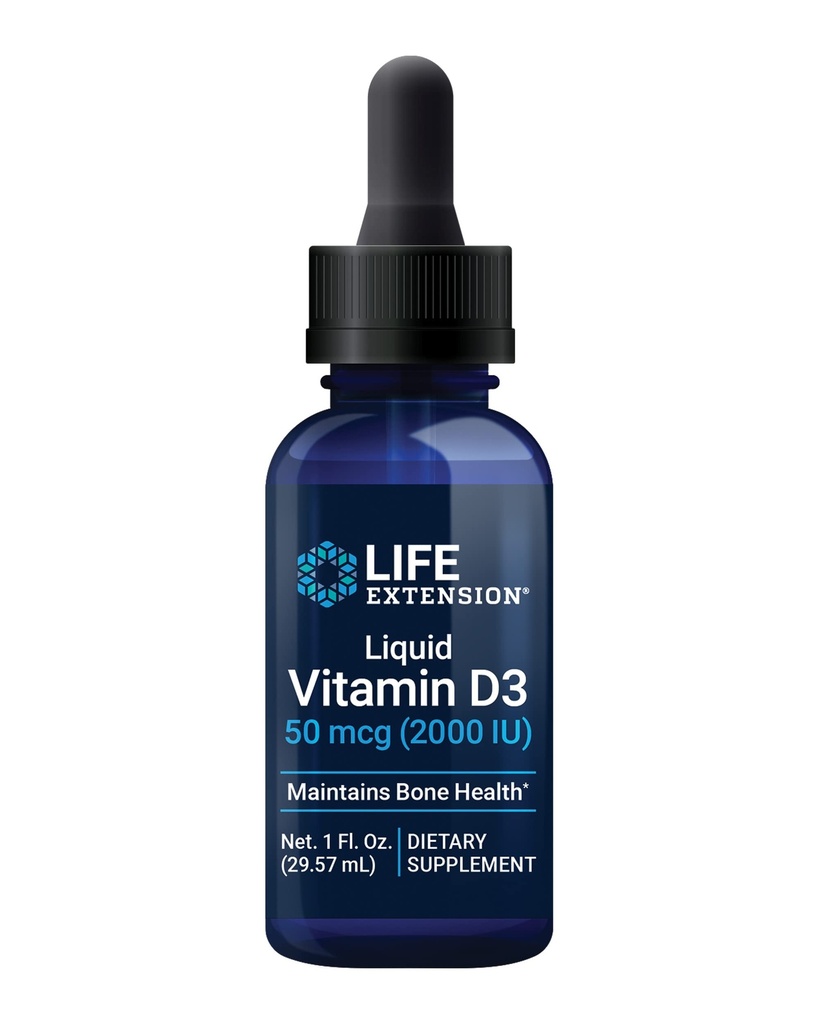 Prolongation de la durée de vie Vitamine liquide D3, 50 mcg (2000 UI), Soutien du système immunitaire, Santé des os, Santé des corps entiers, non aromatisé, Sans gluten, Non-OGM, 29.57 ml