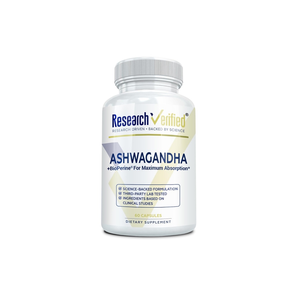 Recherche Verified Ashwagandha 1500mg Résistance maximale avec Bioperine et Ginger Root, Améliorer la fonction cognitive - 60 capsules amies des végétaliens (1 bouteille)