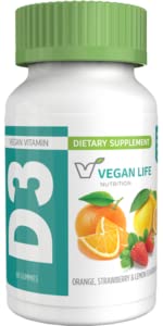 Vegan Life Nutrition - Vitamin D3 Gummi für Kinder und Erwachsene (1000 IU) - Glutenfrei, Non-GMO, unterstützt Knochengesundheit und Immunsystem - 60 Gummi