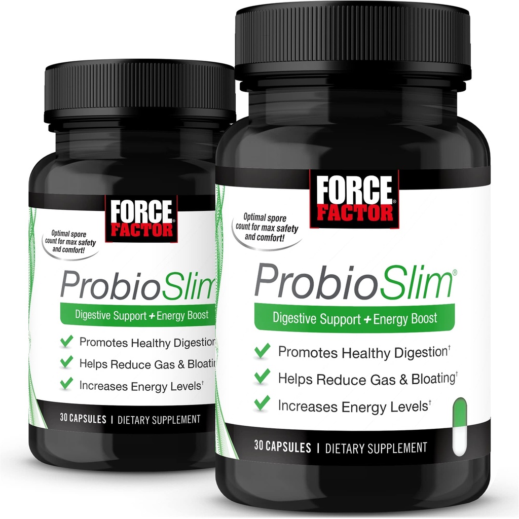 FORCE FACTOR ProbioSlim, 2-Pack, Probiotische Ergänzung für Frauen und Männer mit Probiotika und Grüner Tee-Extrakt, reduzieren Gas, Bloating, Constipation, Unterstützung Verdauungsgesundheit & Gut Gesundheit, 60 Kapseln