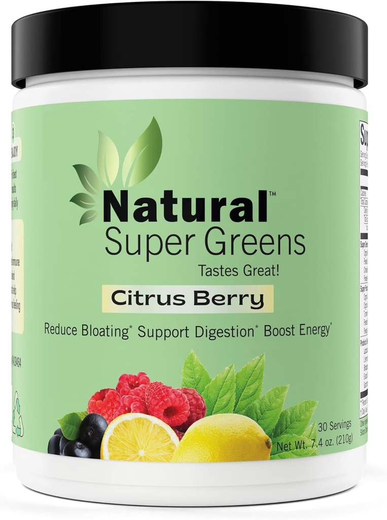 Super Greens Powder Organic| Green Supplements| Great Tasting Fruits and Vegetables Juice & Smoothie Mix Probiotics & Digestive Enzymes& Chlorella(Citrus Berry)1 item,7.4 Unze
