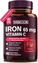 Eisen Ergänzung für Frauen Männer | Hohe Potenz Eisen 65mg mit Vitamin C 250mg | Stomach Freundliche Eisen Pillen für Rote Blutzelle & Immununterstützung | Vegan, Non-GMO & Gluten Kostenlose | 90 Tabletten