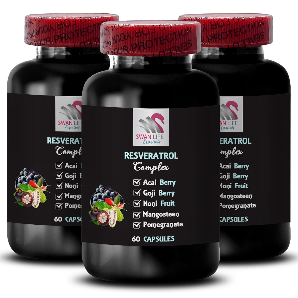 Berry Benefits - RESVERATROL COMLEX - Daily Antioxidants, Acai Berry Strength, Elderberry Boost, Grape Skin Boost, Pomegranate Energy, Goji Berry Power, Hydration Factor 3 Flaschen 180 Kapseln