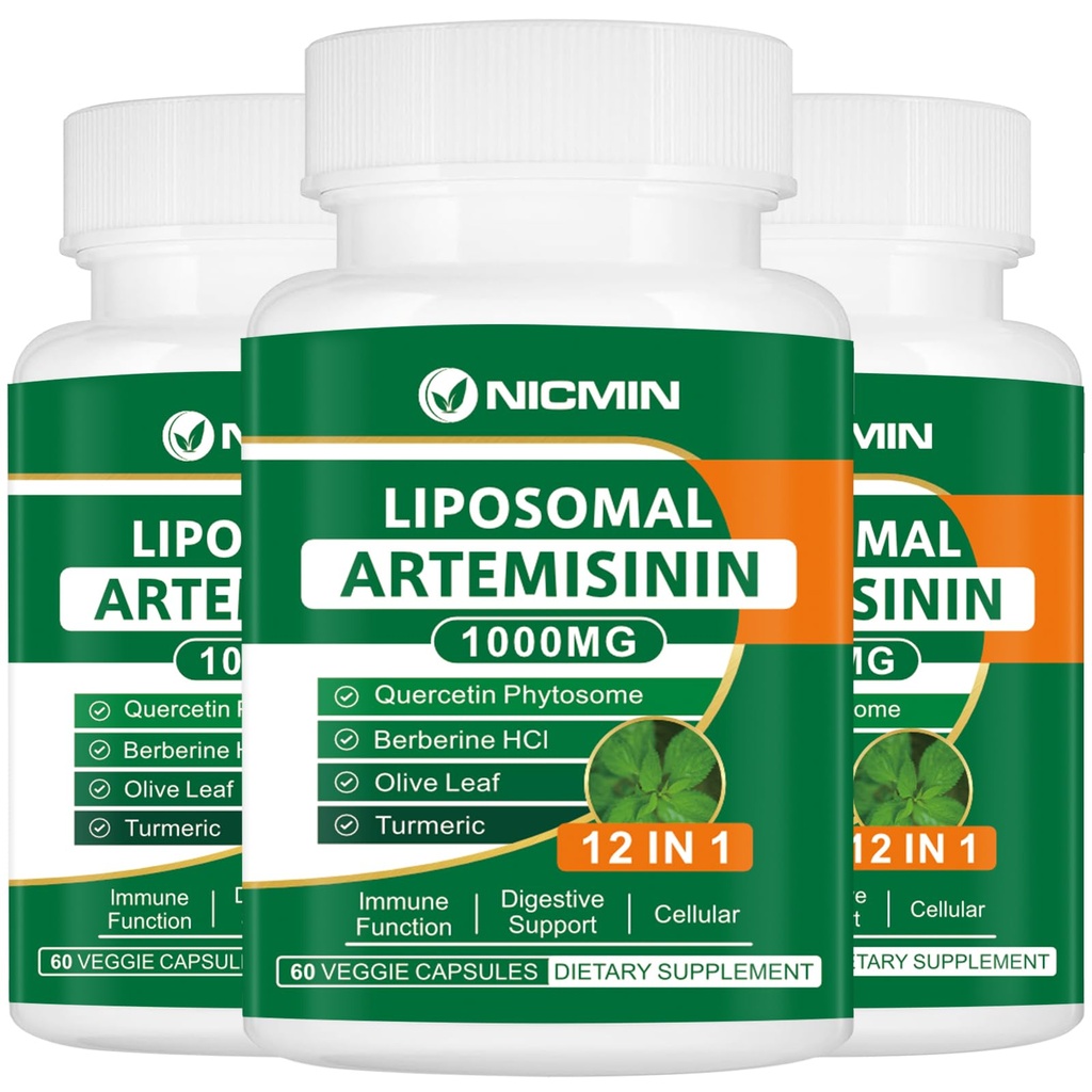 Supplément d'artémisinine liposomique 1000mg, Extrait de wormwood doux avec 200mg Quercetin Phytosome, Absorption maximale pour Antioxydant 180 Capsules