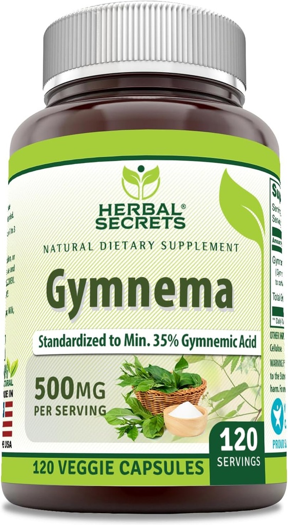 Herbal Secrets Gymnema Supplement | 500 Mg pro Servieren | 120 Veggie Kapseln | Non-GMO | Gluten Free | Made in USA