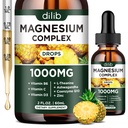 Supplément triple complexe de magnésium, glycinate de magnésium, mélange, citrate gouttes liquides 1000mg avec Ashwagandha, CoQ10, vitamine B6, C, D, zinc - saveur d'ananas végétalien