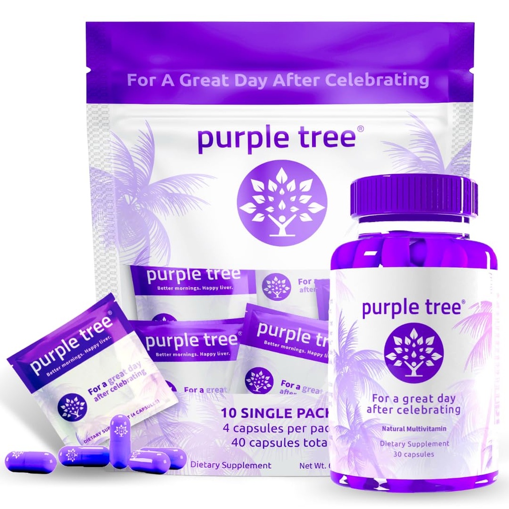 lila Baum Post-Celebration Wellness Flasche + Packet Kit Combo, Liver Support, Schnelle Hydration, Body Replenisher | Dihydromyricetin DHM, Milchdistel, Elektrolyte, Vitamin B, Willow Bark, Quercetin