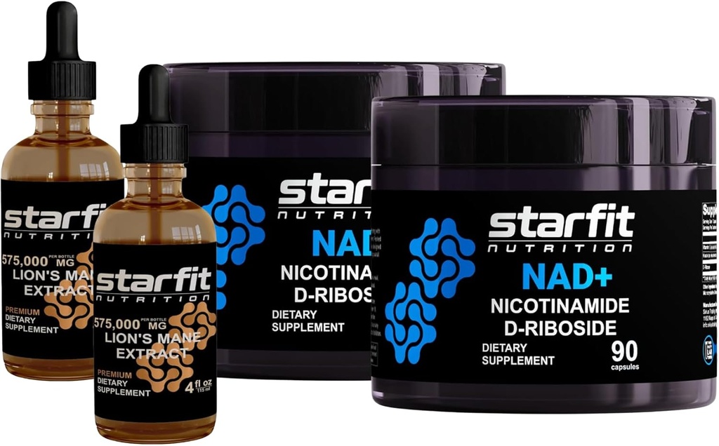 STARFIT - Nicotinamid D-Riboside, 180 Kapseln & Lion's Mane 575.000 Mg Extract, 8 Fl Oz
