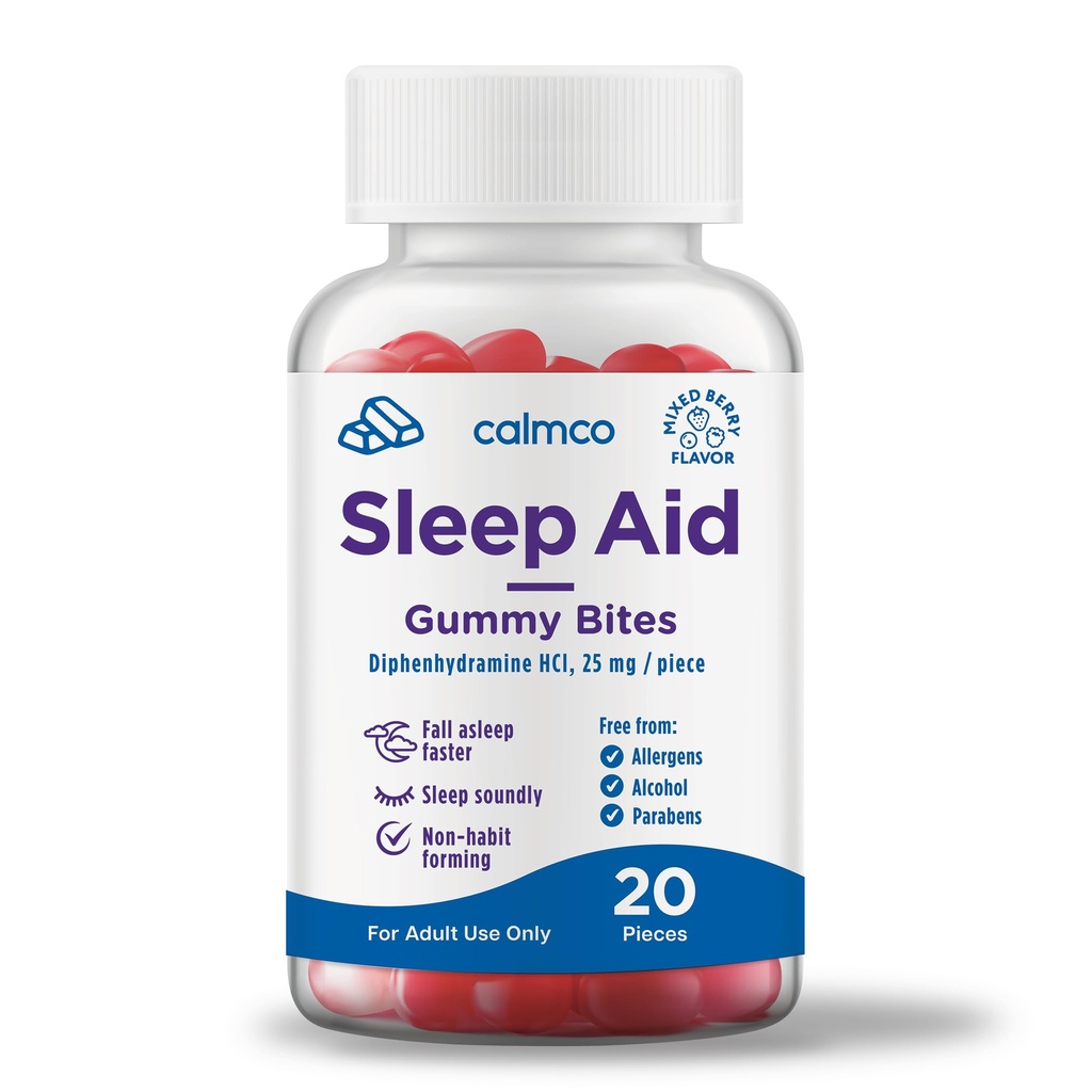 CalmCo Adult Sleep Aid Gummy Bites - Non-Habit Forming Sleep Support mit 25mg Diphenhydramine, Easy-to-Chew Nighttime Sleep Aid Gummies, fördert besseren Schlaf und Fall Asleep Faster, 20 Count