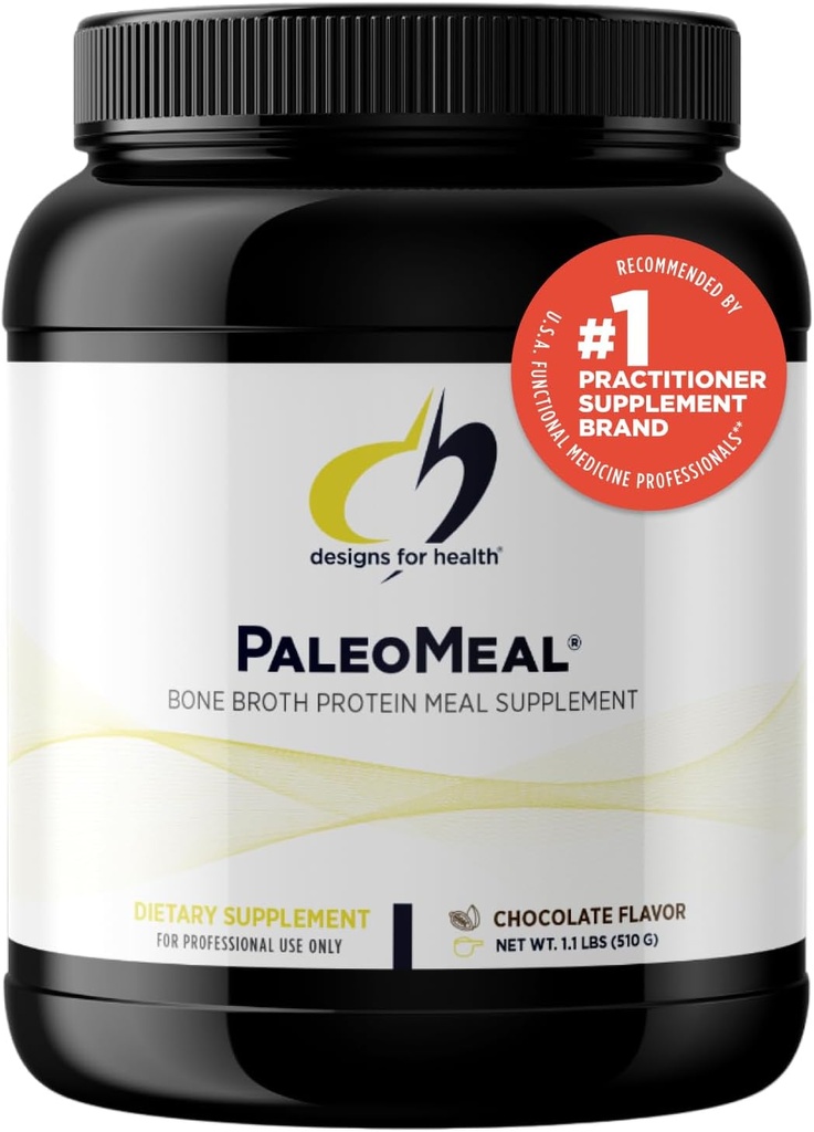 Designs pour la santé Pure PaleoMeal - Poudre de protéines de bronzage avec 17g de protéines, substitut de repas Shake complément alimentaire avec folate actif + minéraux chélatés, chocolat (15 portions / 510g)
