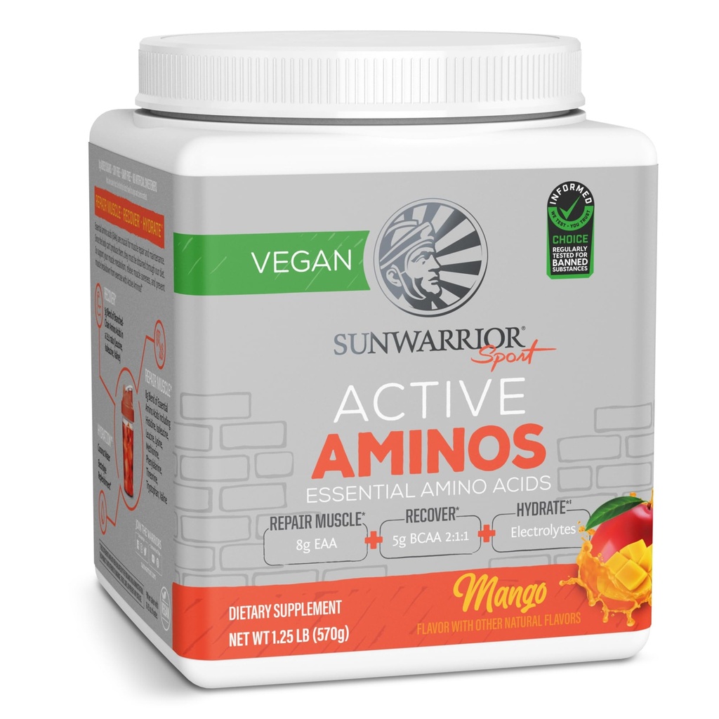 Sunwarrior Aminosäuren Amino Energy Powder Essential Amino Acids EAA & BCAA | Muskelreparatur Hydration & Erholung | Förderung Wellness Stärke & Ausdauer | Mango Flavor | 30 Servietten | Active Aminos