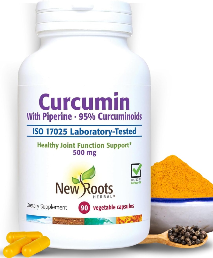 NEW ROOTS HERBAL Curcumine curcuma Supplément 500mg avec Gingers & Black Pepper Extract - 20x Meilleure absorption.