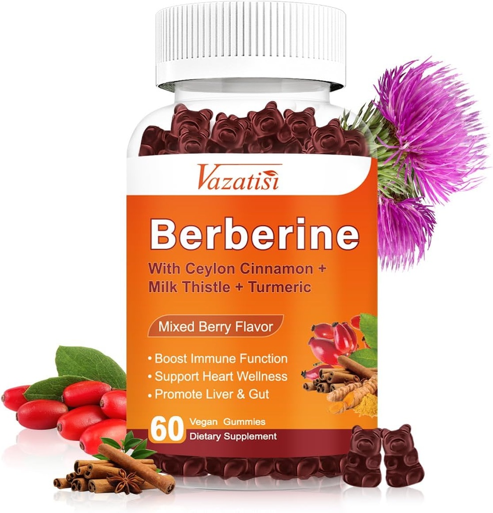 1500mg Berberine Gummies, High Potency Berberine Supplement mit Ceylon Cinnamon Gummies, Turmeric, Magnesium, Sugar Free, Non-GMO, Gluten-Free - Gemischte Berry Flavored 60 Gummies