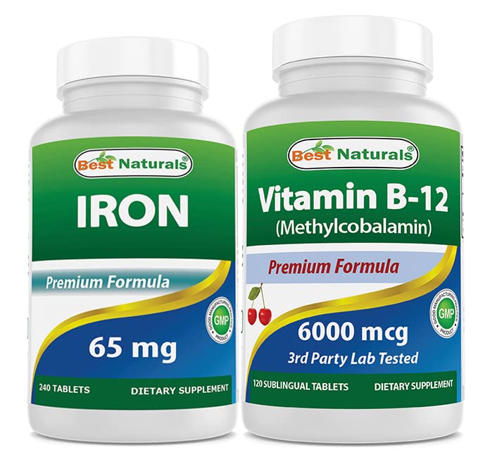 Fer 65 mg et vitamine B12 6000 mcg
