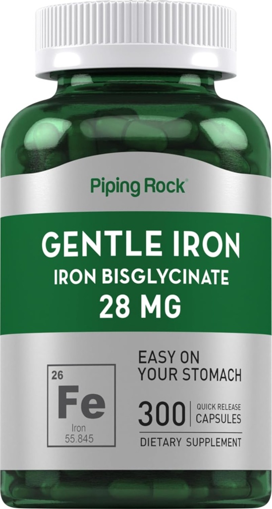 Piping Rock Eisen Bisglycinat 28 mg | 300 Kapseln | Gentle Iron Supplement | Non-GMO & Gluten Kostenlos