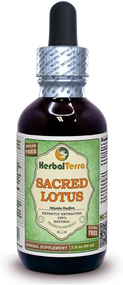Lotus (Nelumbo nucifera) Glycerit, Getrocknete Stamen Alkoholfreier Flüssigextrakt (Markenname: HerbalTerra, Proudly Made in USA) 2 fl.oz (60 ml)