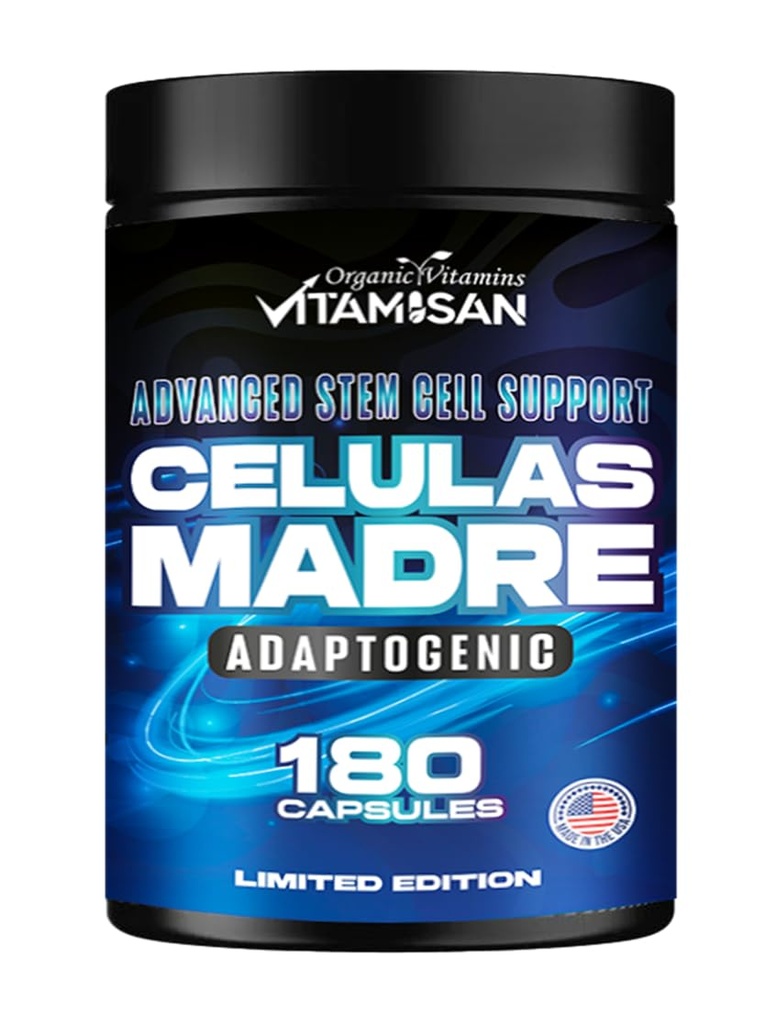 VITAMISAN Celulas Madres 180 Capsules - Stem Cell Blue Green Algae - Non GMO -Gluten Free AFA -Celula Madre Supplement - Lion's Mane Beta Glucan unterstützt gesundes Aging & Promotes Immun Spirulina.