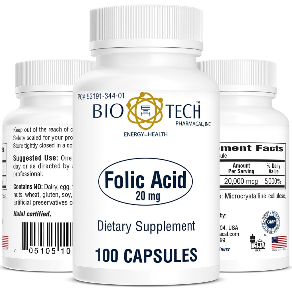 Bio-Tech Acide folique Pharmacal (20mg, 100 Nombre)