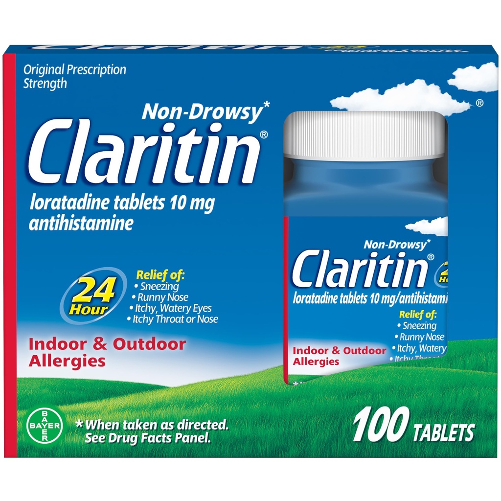 Claritin Allergy Medizin für Erwachsene, 24-Stunden-Non-Drowsy Loratadine 10mg Pillen, Antihistamin, 100 Tabletten