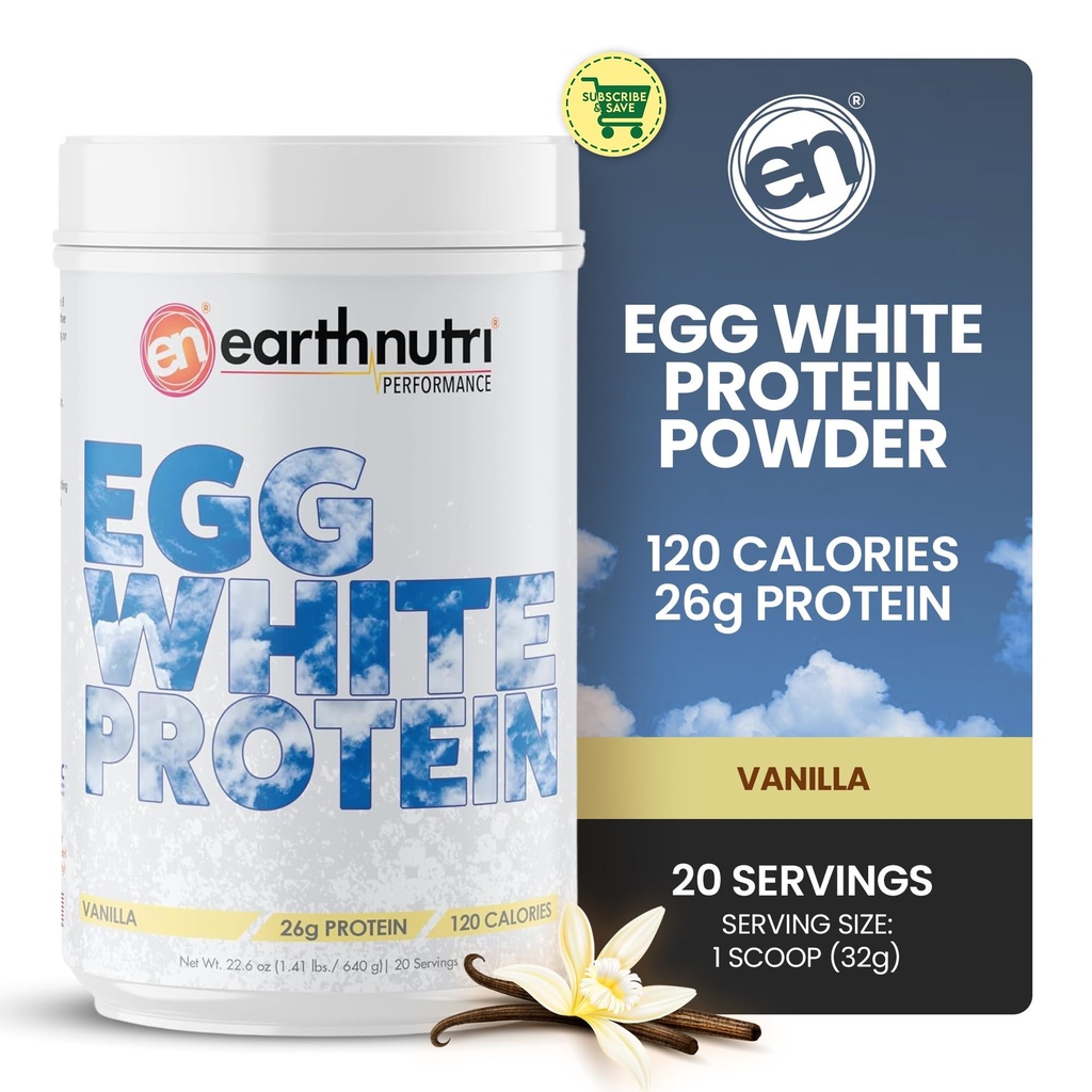 EarthNutri - Eiweiß-Pulver-Ergänzung für Pre, Intra oder Post Workout, 26g Protein pro Servierung, unterstützt Muskelkraft und Erholung, keine künstlichen Additive - Vanille 20 Servierungen (640g)