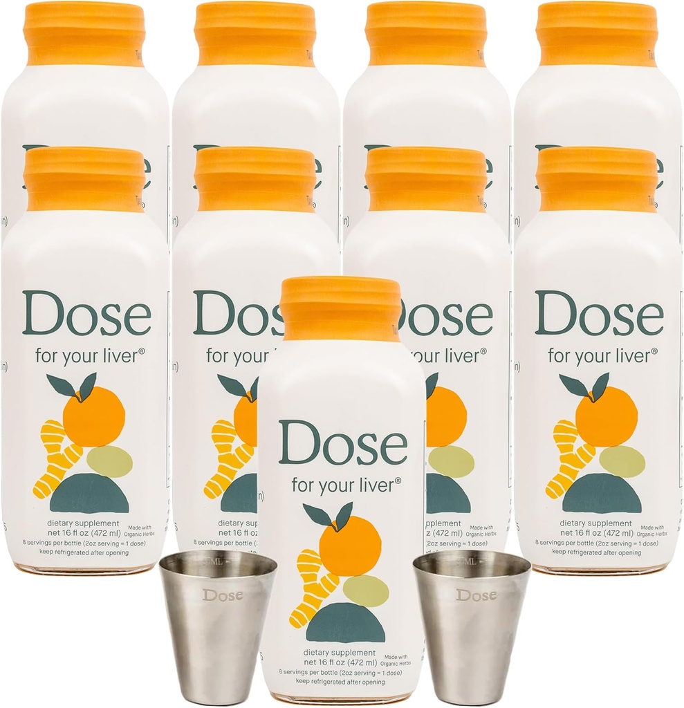 DOSE für Ihre Liver Support Supplement Shot| Non GMO, Vegan, Glutenfrei, Kosher Pareve | 16oz (9 Flaschen) & 2oz Schrotglas (2 Gläser)