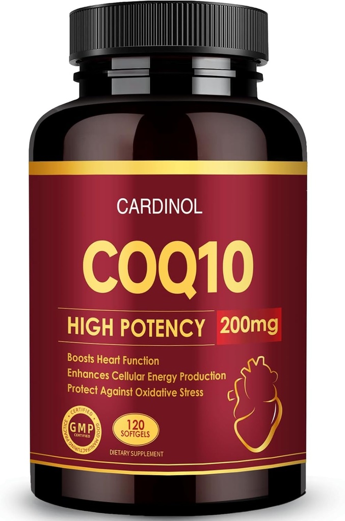 CoQ10 200mg Softgels mit PQQ & Omega 3, maximale Absorption Coenzym Q10, Leistungsstarkes Antioxidans für Herz- und Energie-Gesundheit, 120 Zähler, 4 Monate Versorgung, Non-GMO