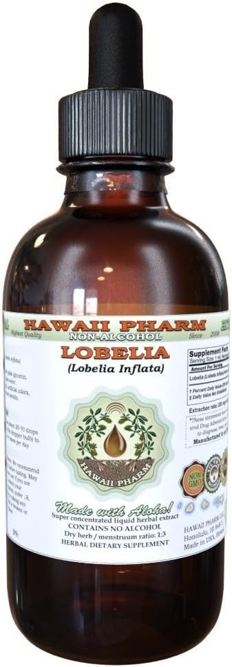 Lobelia Alkoholfreie Flüssigextrakt, Bio Lobelia (Lobelia Inflata) Getrocknete Kräuter Glycerit Hawaii Pharm natürliche Kräuterergänzung 4 oz