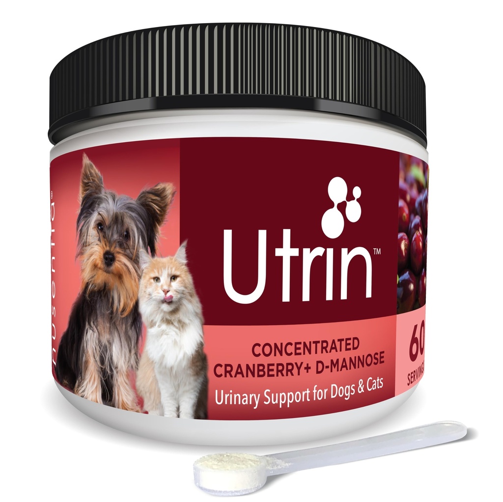 NUSENTIA UTRIN - Urinärer Support für Katzen & Hunde - Dual-Action Cranberry & D-Mannose - für natürliche Blasengesundheit, Inkontinenz und wiederkehrende UTI, 60 Servierungen