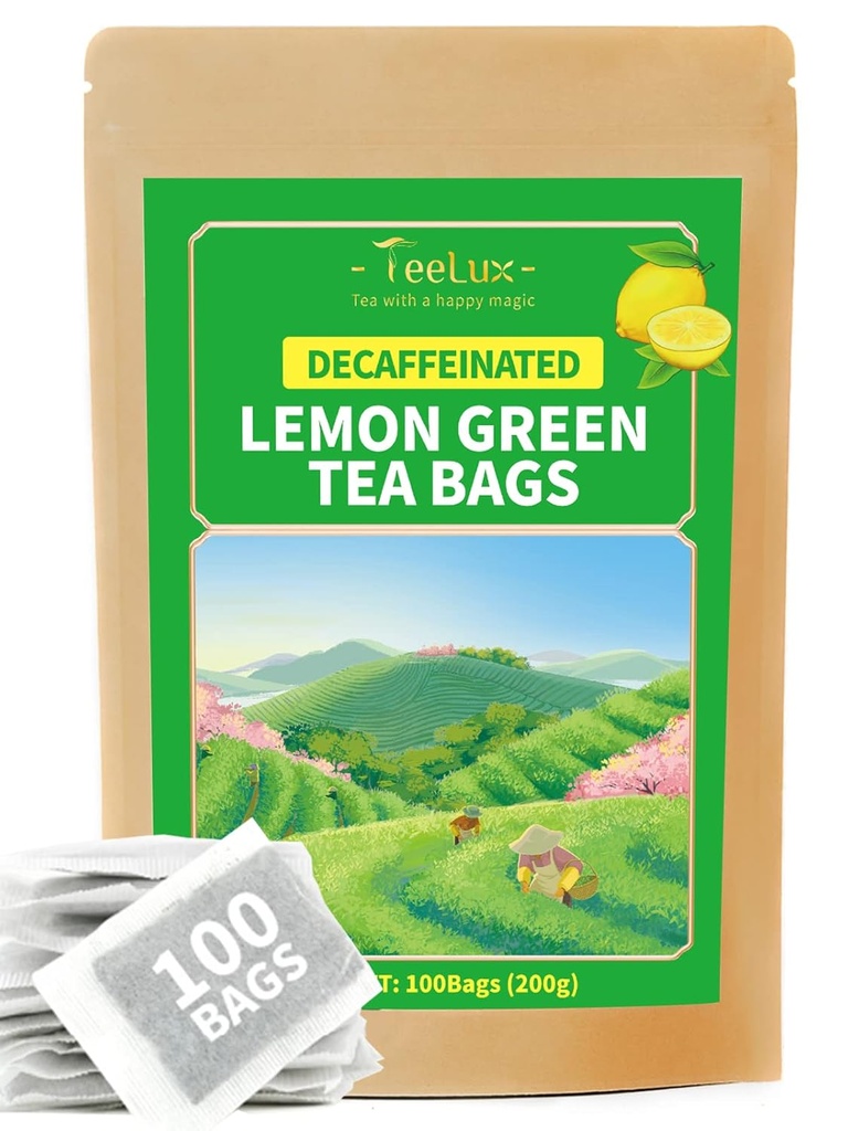 TeeLux Decaf Lemon Grüner Tee, Glatt Entkoffeiniert Grüner Tee mit Refreshing Lemon Aroma & Flavor, 100 Count