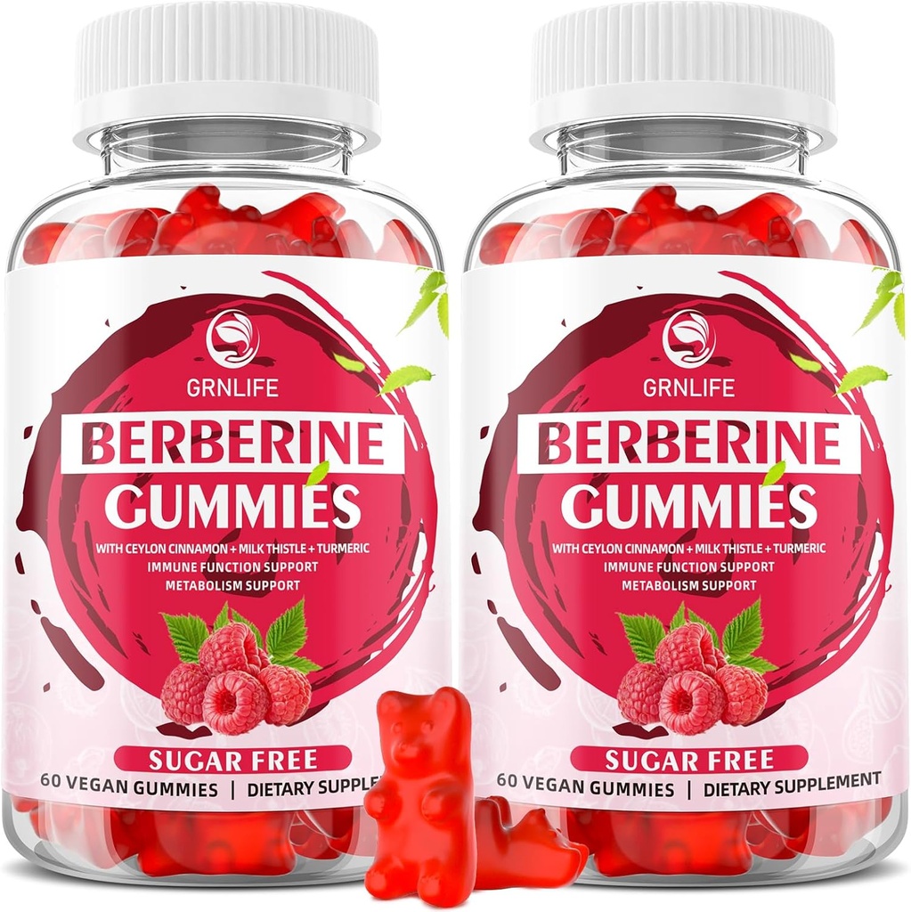 Berberine Gummis mit Ceylon Cinnamon 1500mg Hohe Potenz Berberine HCL-Ergänzung für Immun- und Stoffwechselunterstützung, Sugar Free, Raspberry Flavor - 120 Count