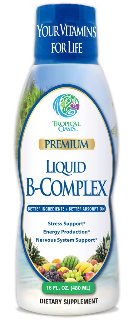 Complexe Premium Liquid B Vitamine- Absorbant rapidement Compplex liquide avec toutes les 8 vitamines B, PLUS mélange à base de plantes énergisantes avec Ginseng, Ginkgo et Eleuthero Root - Vegan, NON-GMO - 16oz, 32 Serv