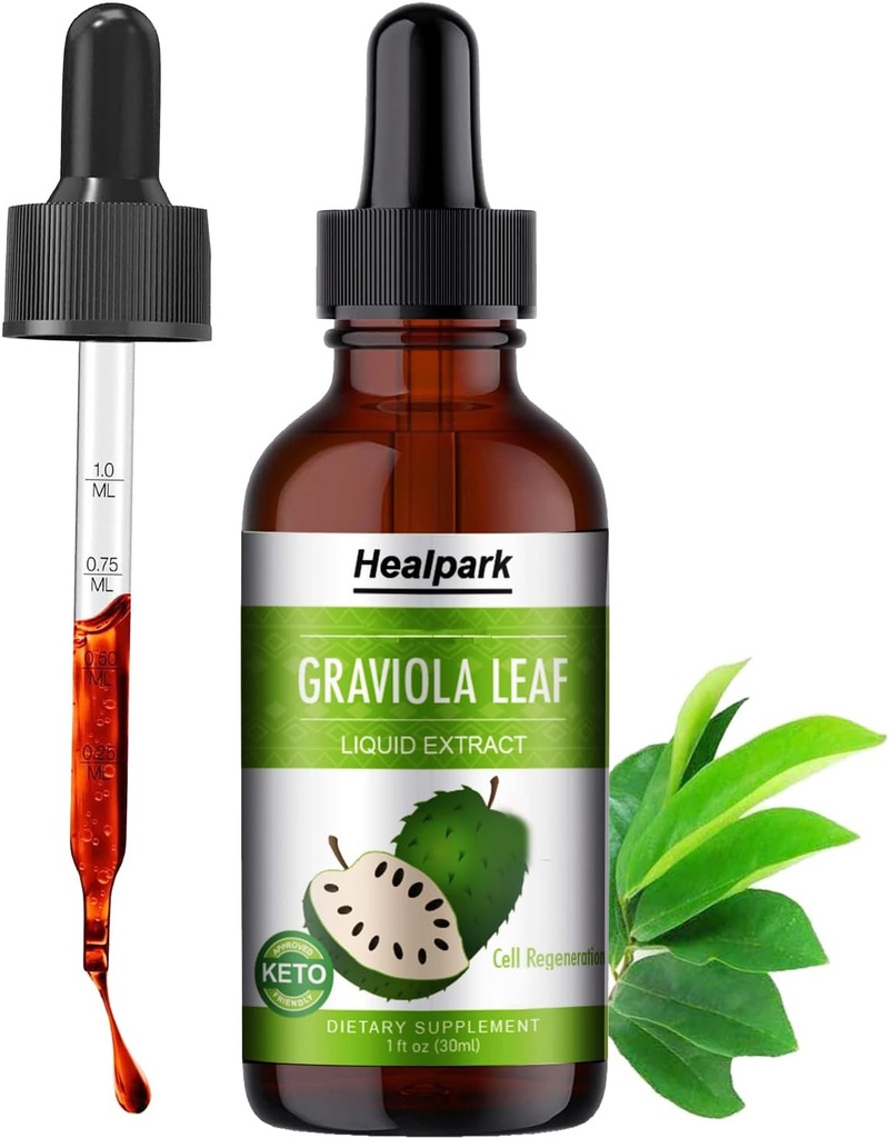 Healpark Soursop Bitters Liquid Graviola Blatt Extrakt - Natrual Soursop Guanabana Blätter Flüssigkeit, Soursop Öl 98% Absorption-1 Fl Oz
