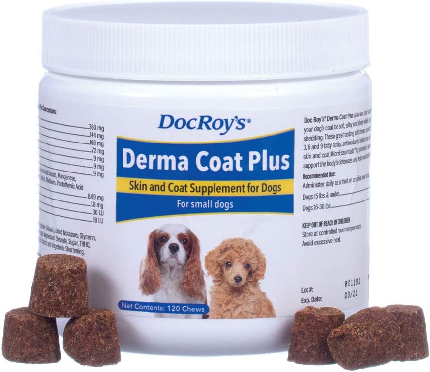 Revival Tiergesundheit Doc Roy's Derma Coat Plus Skin & Coat Supplement für kleine Hunde- 120 ct Chews