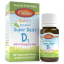 Carlson - Baby's Plant-Based Super Daily D3, Baby Vegetarian Liquid Vitamin D Tropfen, 400 IU (10 mcg) pro Tropfen, von Algae, für Infants und Kleinkinder, Unflavored, 90 Tropfen (2.54 mL)