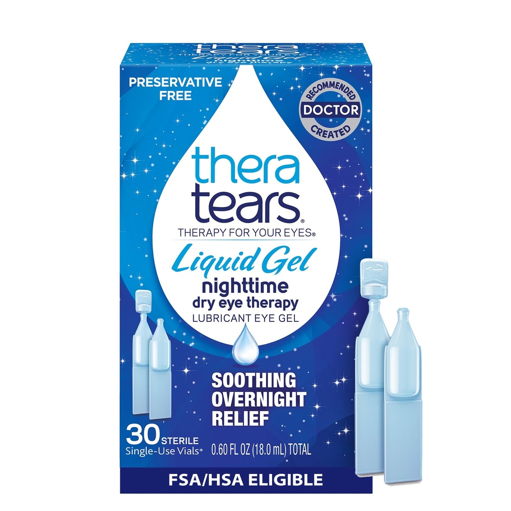 TheraTears Gel liquide gouttes lubrifiantes pour yeux secs, flacons à usage unique, 30 Compte