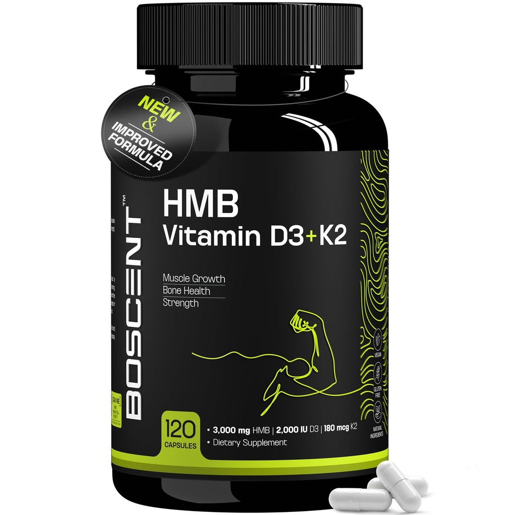 HMB und Vitamin D3 Supplement 1.000 MG (180 Kapseln) - HMB ergänzt mit 4.000 UI von D3 & Calcium - Muskelwachstum, Stärke & Heilung - B-Hydroxy B-Methylbutyrat Butyrate - Muskelaufbau für Männer
