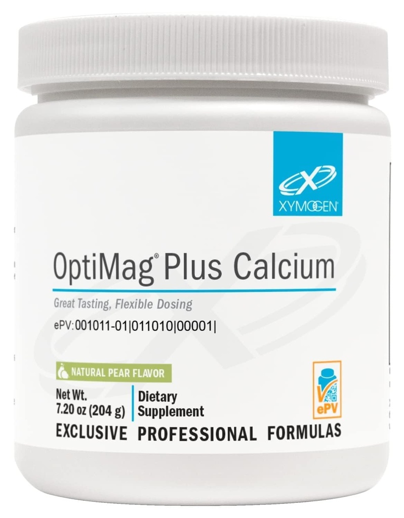 XYMOGEN OptiMag Plus Calcium - Great-Tasting Magnesium Powder mit Calcium zur Unterstützung von Behaviors, Gesunde Stimmung, Gesunde Knochen + Muskelfunktion - Birnen Geschmack, mit Magnesium Malat (7.2 oz)