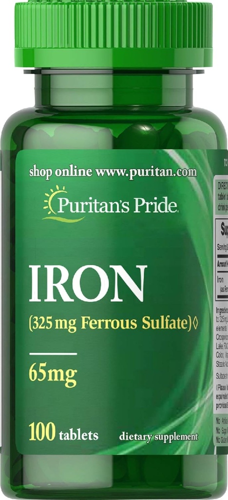 Puritans Pride Eisen Eisen-Sulfat 65 Mg Tabletten, 100 Zähler