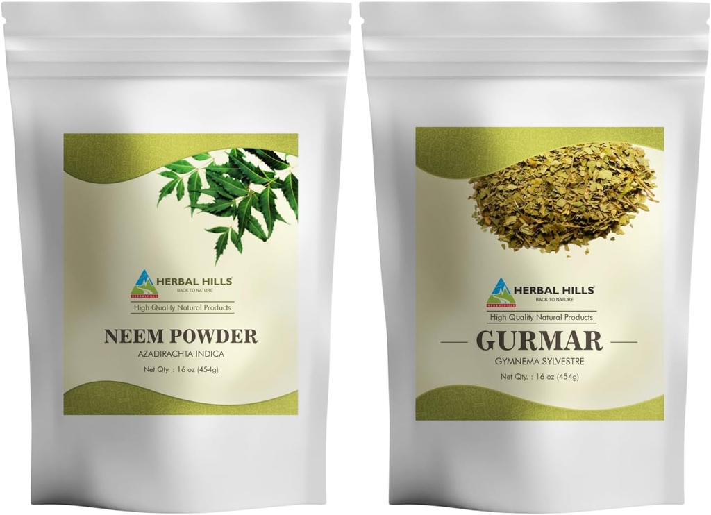 HERBAL HILLS Neem Blatt Pulver und Gurmar Pulver Gymnema Sylvestre Pack von 2 Combo