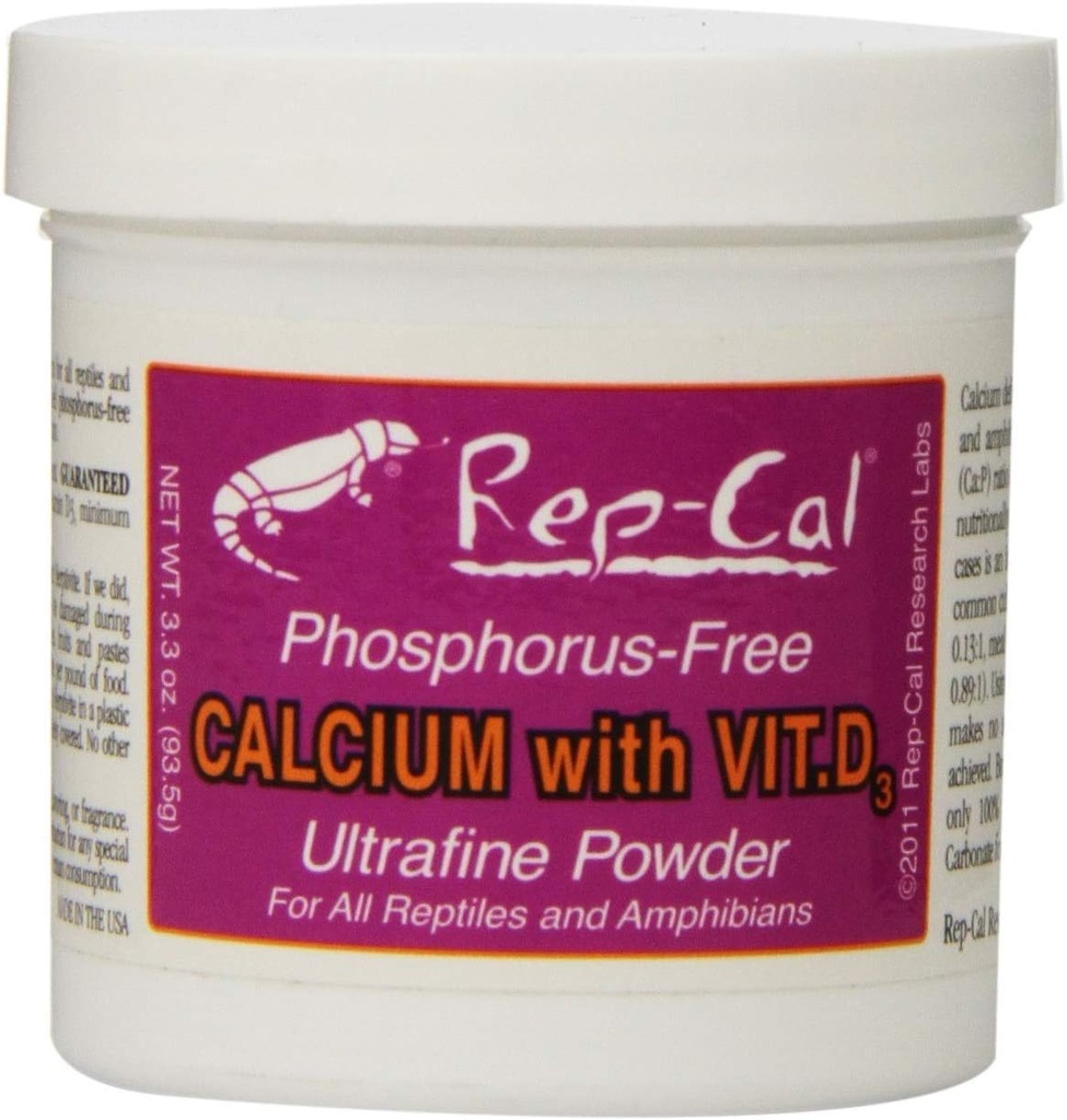 Rep-Cal Phosphor Freies Calcium mit Vitamin D3 - Ultrafines Pulver 3.3 oz - Paket von 2