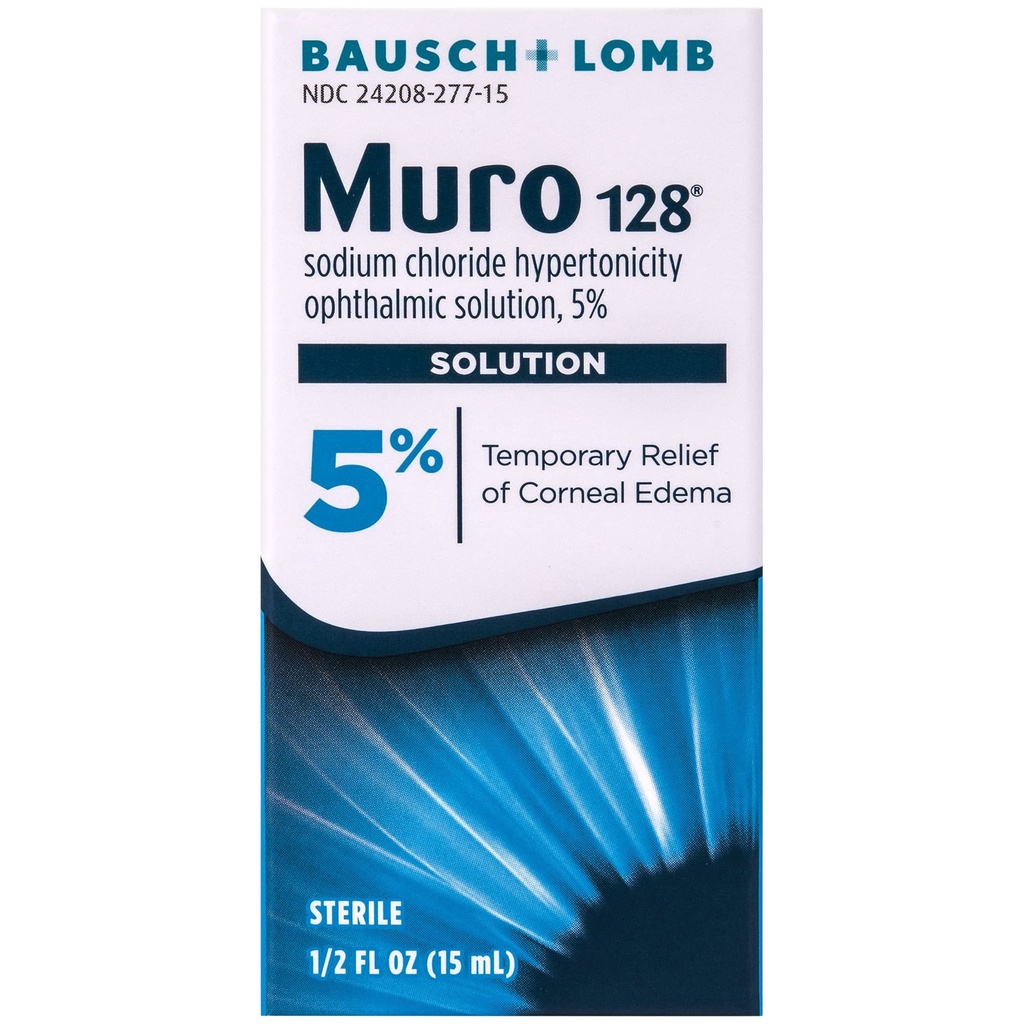 Solution Muro 128, soulagement temporaire de l'œdème cornéen, soins oculaires, hypertonicité du chlorure de sodium Solution ophtalmique 5%, 0,5 Fl. Oz