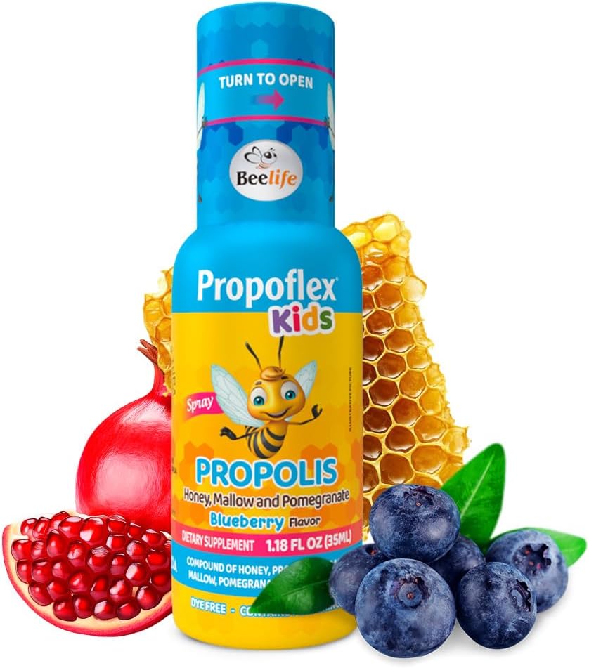 Beelife Bee Propolis Extract, Propolis Throat Spray für Kinder – Propolis, Honig, Mallow, Granatapfel - Natürliche Immununterstützung & Sore Throat Relief, kein Zucker - Blaubeeren Geschmack - (35ml/ 1-Pack)