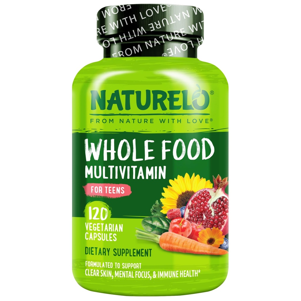 NATURELO Multivitamine für Teenage Girls/Boys, 120 Kapseln, Ganzes Essen Multivitamin mit Mineralien, Non-GMO, Vegetarisch