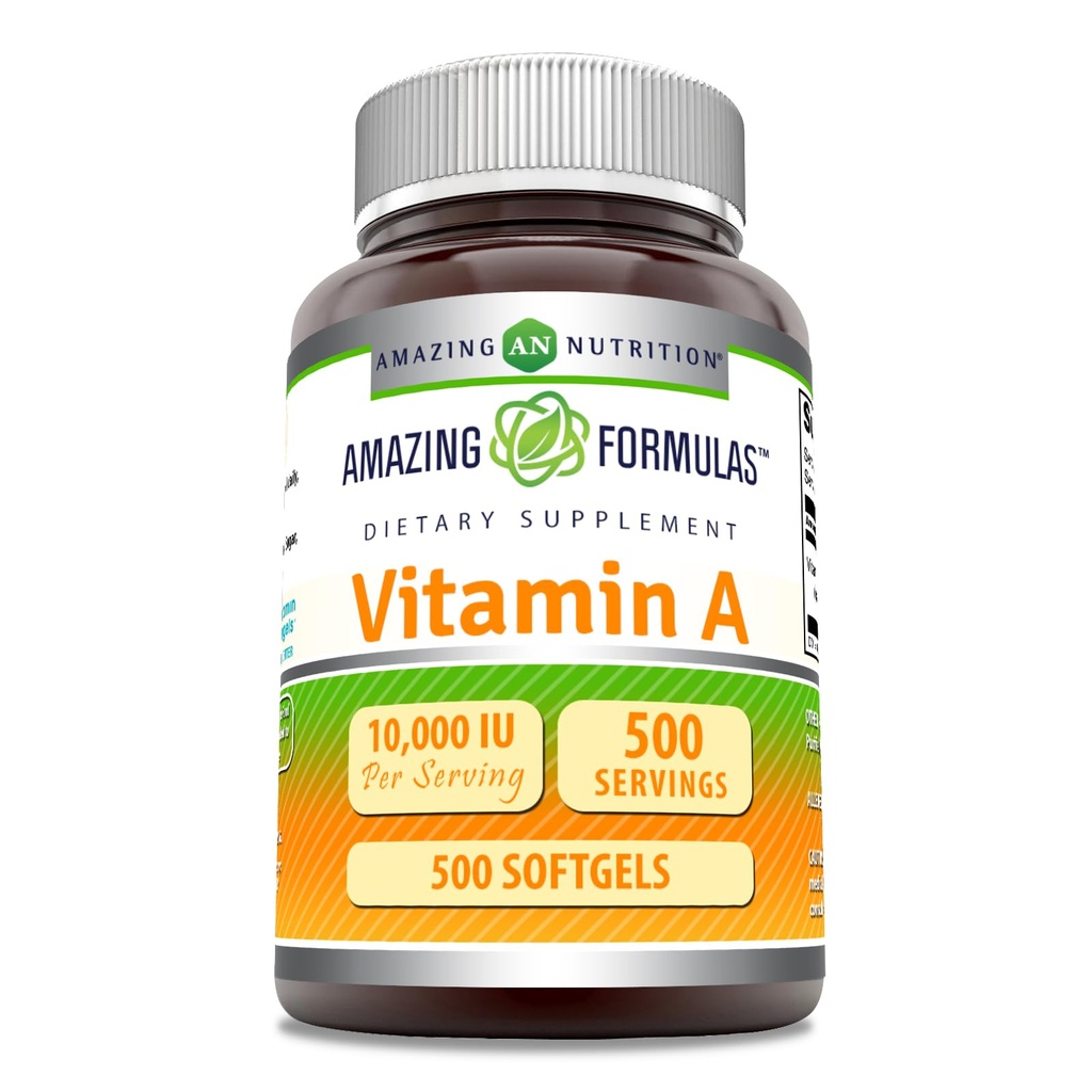 Formules étonnantes Vitamine A 10000 UI Supplément de Retinyl Palmitate de 3000 Mcg.