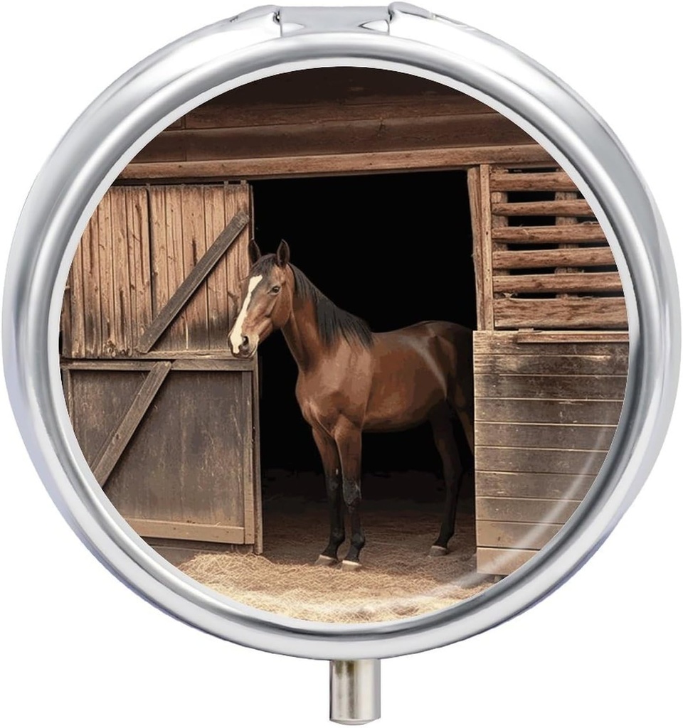 Runde Pille Case 3 Kompartment Barn Horse Pille Box Mini Medizin Pille Organizer Portable Reise Pille für Pocket Purse Metall Pille Behälter für Vitamine Fisch Öl Ergänzungen